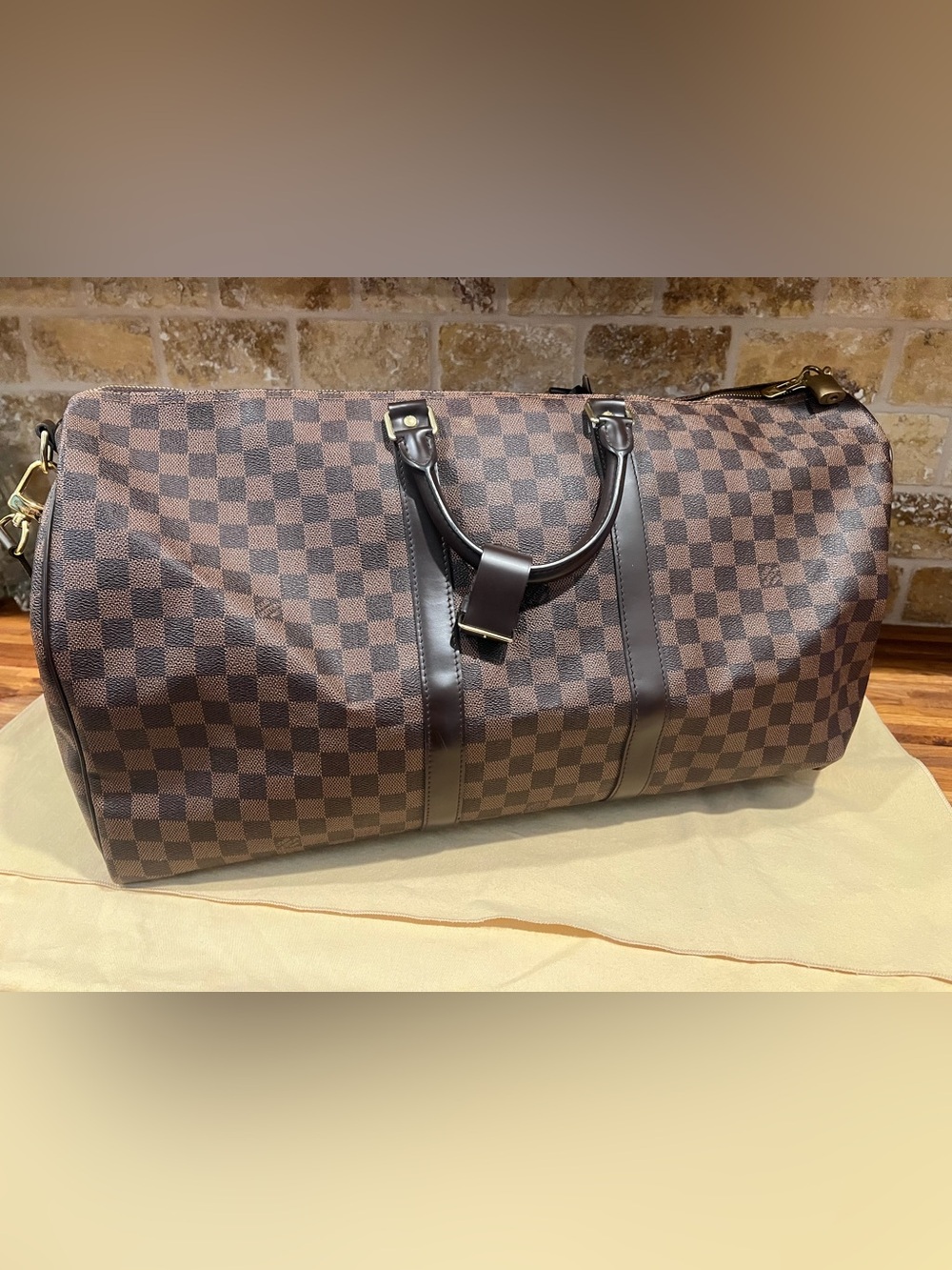 Louis Vuitton Damier Ebene Checkered Duffel Bag - Brown